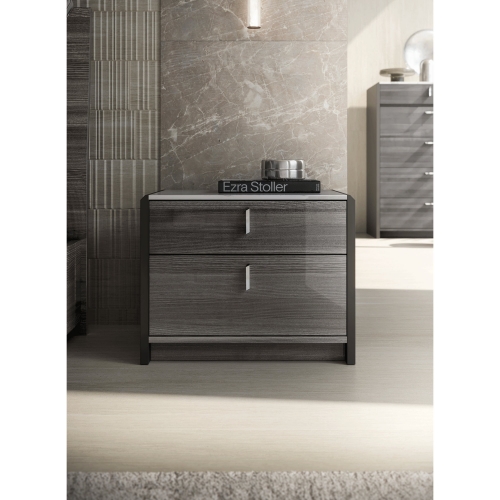 Vulcano Nightstand in High Gloss Grey Oak & White Marble Look