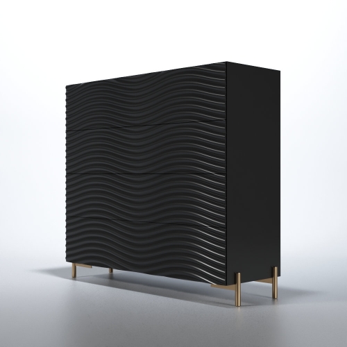 Wave Single Dresser in Dark Gray & Gold Finish