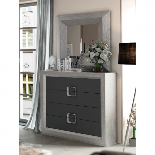 Enzo Single Dresser Mirror in Oak Veneer & Grey