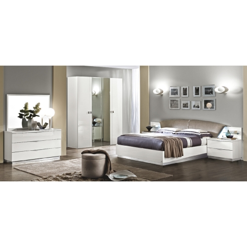 Onda King Bed in White & Eco Leather