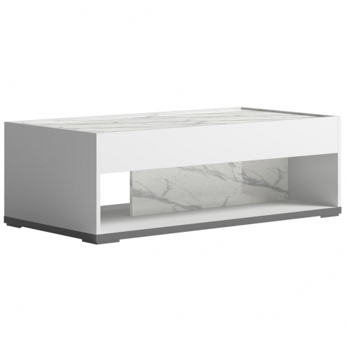 Carrara Coffee Table in High Gloss White & Marble Look