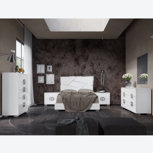 Dafne Queen Bed in High Gloss White