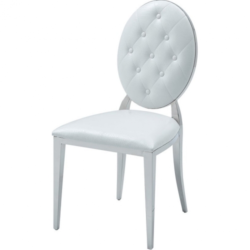 110 Dining Chair in Tufted White Eco Leather & Stainless Steel (Set of 2)