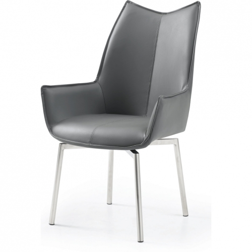 1218 Swivel Dining Chair in Dark Grey Eco Leather & Brushed Stainless Steel (Set of 2)