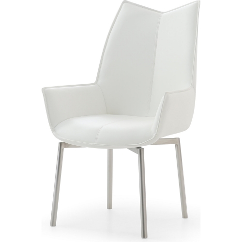 1218 Swivel Dining Chair in White Eco Leather & Stainless Steel (Set of 2)