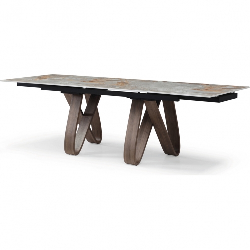 9086 71" Extension Dining Table in Brown & Beige Marble & Wood