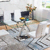 ZZ 63" Dining Table in Stainless Steel & Tempered Glass