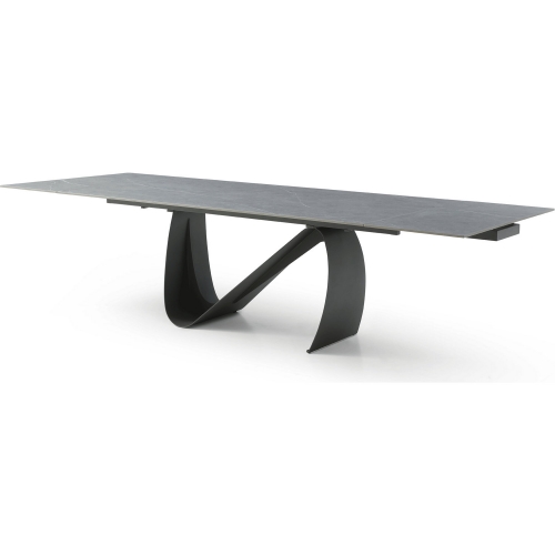 9087 83" Extension Dining Table Dark Grey Marble Look Ceramic & Metal