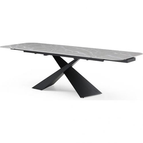 9422 71" Extension Dining Table in Grey Marble Look Ceramic & Black Metal