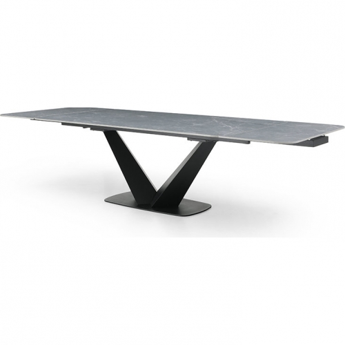 9436 83" Extension Dining Table in Grey Marble Look Ceramic & Black Metal