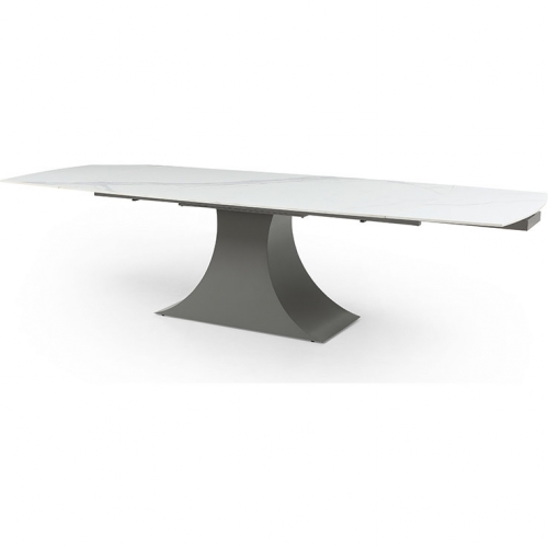 9437 83" Extension Dining Table in White Marble Look Ceramic & Sanded Metal