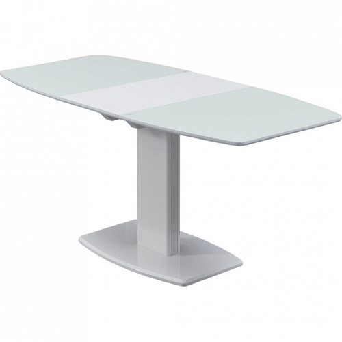 2396 63" Extension Dining Table in White Glass & Stainless Steel