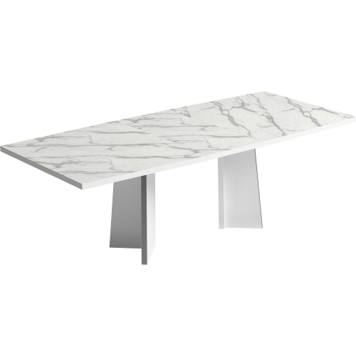 Carrara 71" Extension Dining Table in Gloss White & Carrara Marble Look