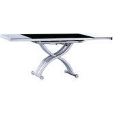 2109 50" Extension Folding Dining Table in Black Glass, Wood & Metal