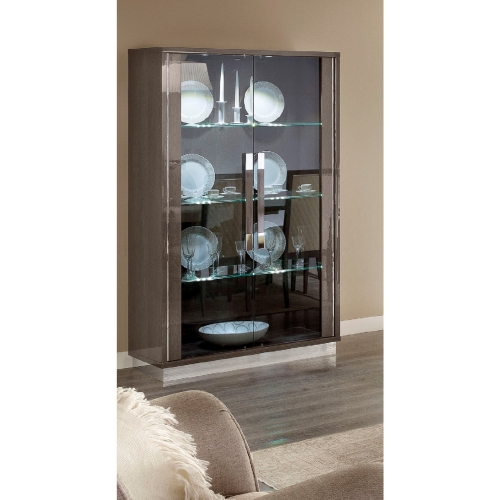 Platinum 2 Door China Cabinet in Gloss Wood & Glass