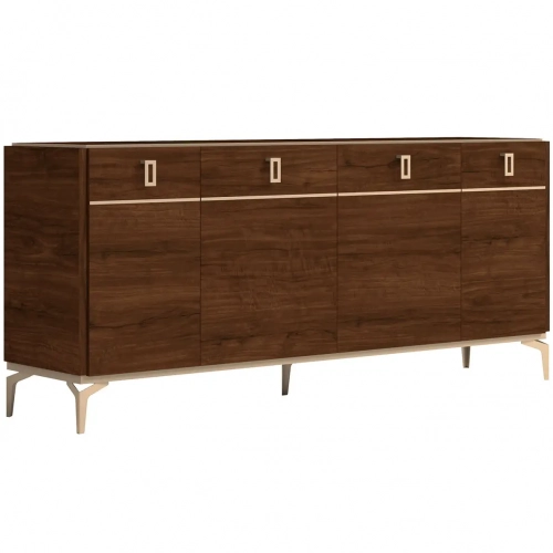 Eva 4 Door Buffet in Walnut Brown Finish & Gold