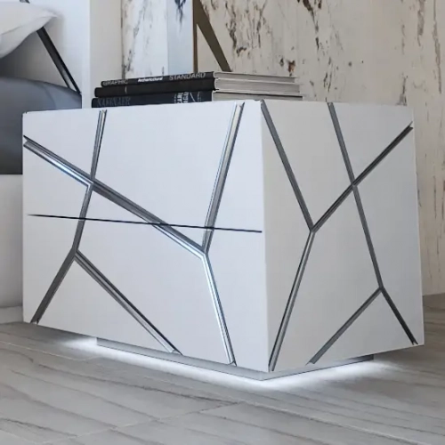 Gio Left & Right 2 Drawer Nightstand Set in Matte White, Gloss White & Silver
