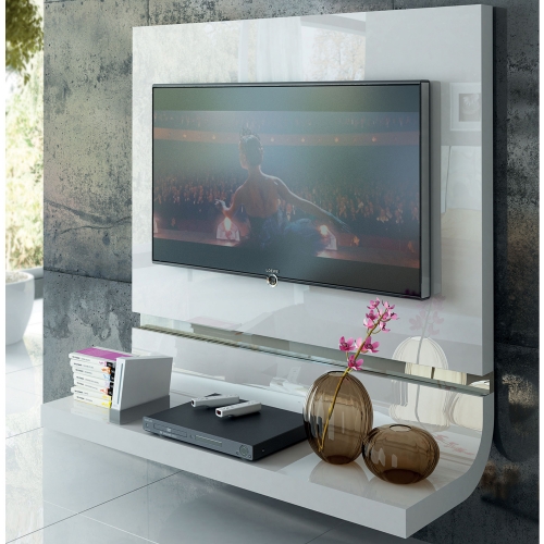 Granada Floating Wall Mounted TV Panel in High Gloss White