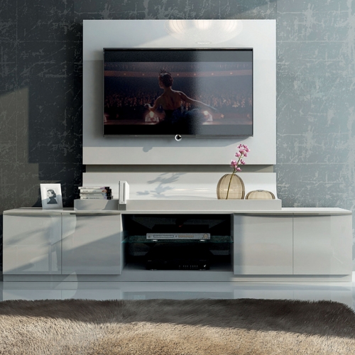 Granada Floating Wall Mounted TV Panel w/ Console Base in High Gloss White