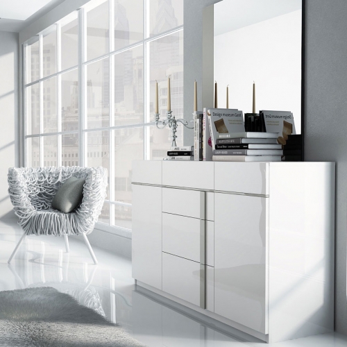 Granada 150 58" Dresser in High Gloss White & Silver