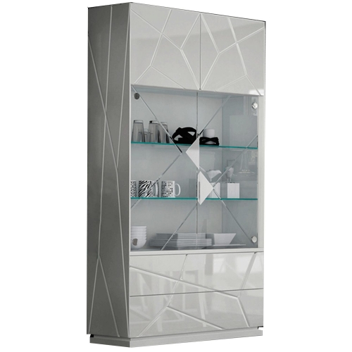 Kiu Display China Cabinet in High Gloss & Matte White & Glass