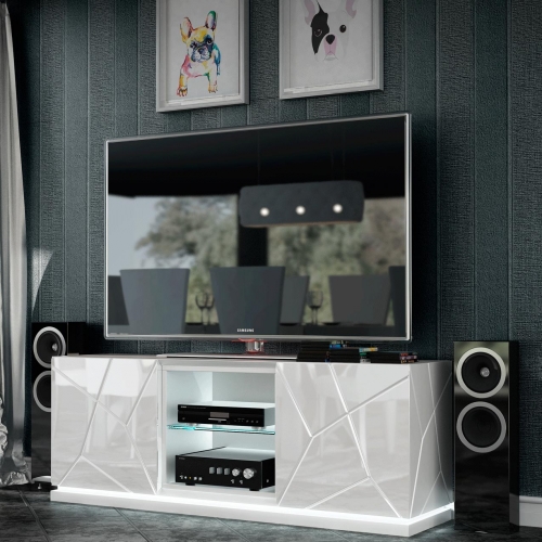 Kiu TV Stand w/ Light in High Gloss & Matte White