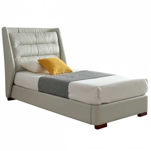 Lego Twin Storage Bed in Channel Tufted Light Grey Leather