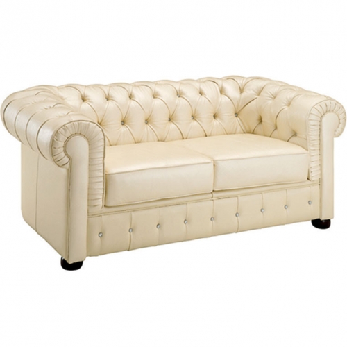 258 Loveseat in Rhinestone Tufted Ivory Italian Leather