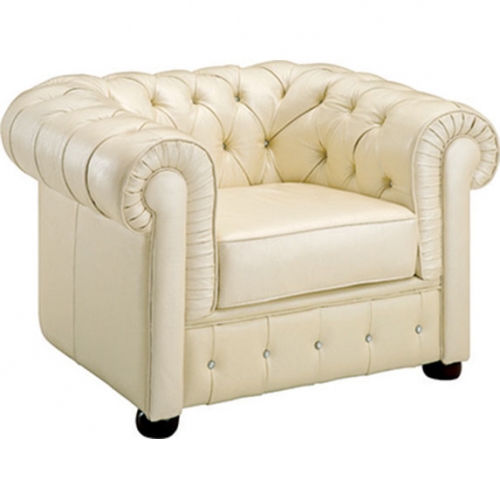 258 Arm Chair in Rhinestone Tufted Ivory Italian Leather