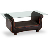 262 Coffee Table in Dark Brown Leather w/ Glass Top