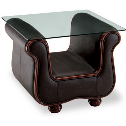 262 End Table in Dark Brown Leather w/ Glass Top