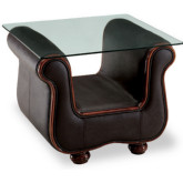 262 End Table in Dark Brown Leather with Glass Top