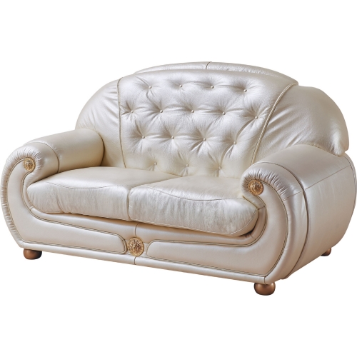 Giza Loveseat in Tufted Beige Ivory Leather