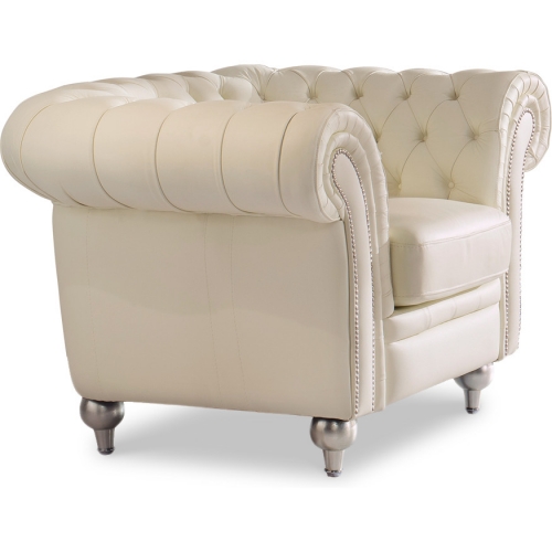 287 Arm Chair in Tufted Ivory Italian Leather w/ Nailhead