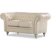 287 Loveseat in Tufted Ivory Italian Leather w/ Nailhead