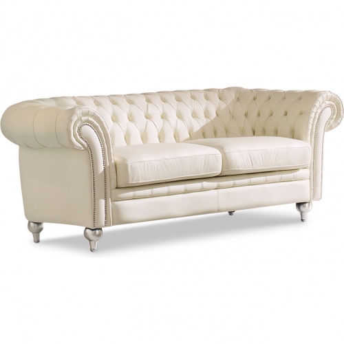 287 Sofa in Tufted Ivory Italian Leather w/ Nailhead