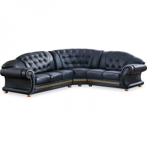 Apolo Sectional Sofa Right Facing in Tufted Black Leather