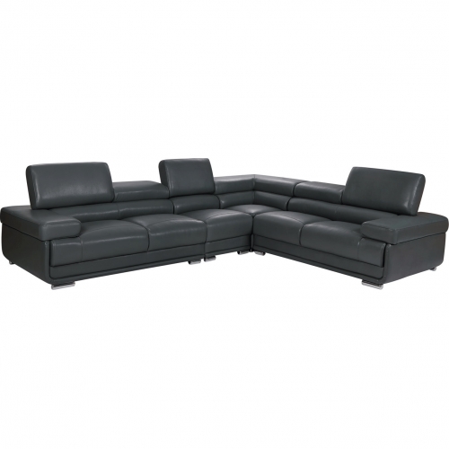 2119 Sectional Sofa with Left or Right Chaise in Dark Grey Top Grain Leather