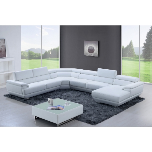 430 Sectional Sofa with Right Chaise in Pure White Top Grain Leather