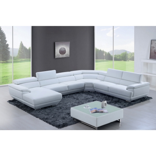 430 Sectional Sofa w/ Left Chaise in Pure White Top Grain Leather