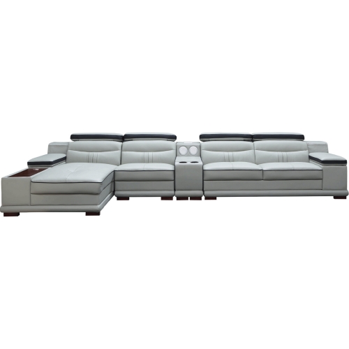 908 Sectional Sofa w/ Right Chaise, Storage & Charging in Grey Top Grain Leather