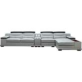 908 Sectional Sofa w/ Left Chaise, Storage & Charging in Grey Top Grain Leather