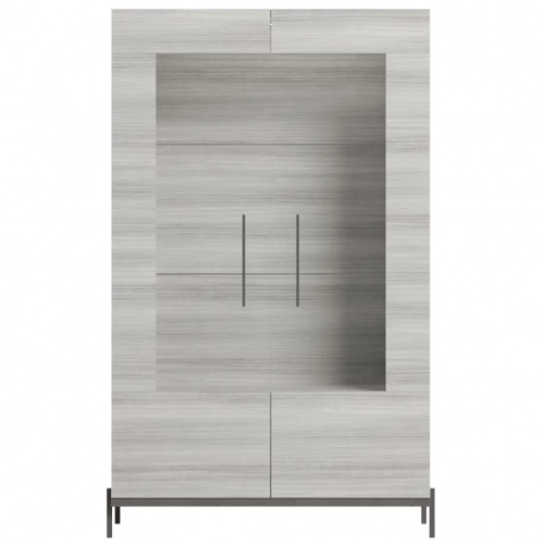 2 Door China Cabinet w/ Light in Grey White Wood & Glass