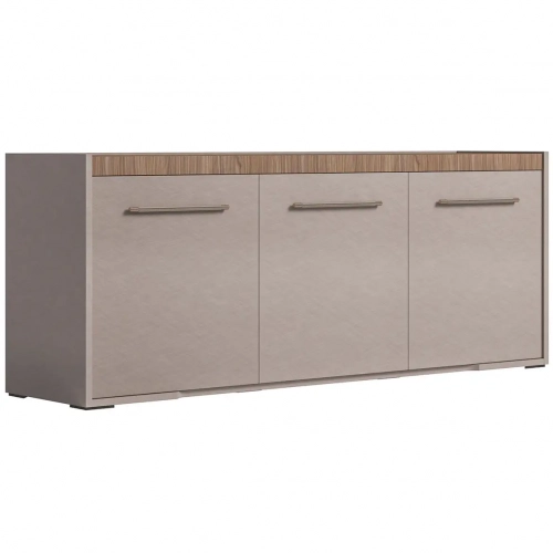 Nora 3 Door Buffet in Matte Walnut Finish & Gloss Beige