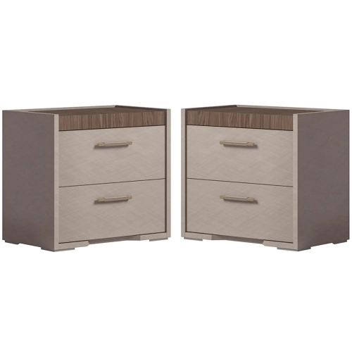 Nora Nightstand in Gloss Beige & Brushed Walnut Finish (Set of 2)