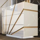 Oro 3 Drawer Nightstand in Matte White, High Gloss White & Gold