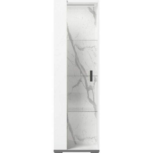 Carrara 1 Door China Cabinet Left in High Gloss White & Marble Look