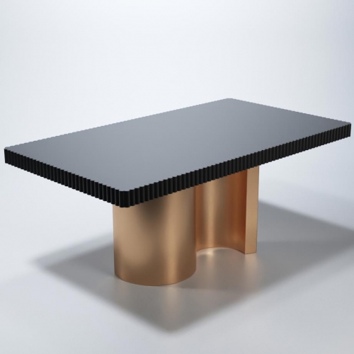 Wave 63" Extention Dining Table in Dark Grey & Gold