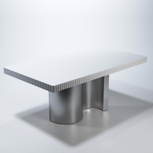 Wave 63" Extention Dining Table in High Gloss White Finish w/ Silver Trim