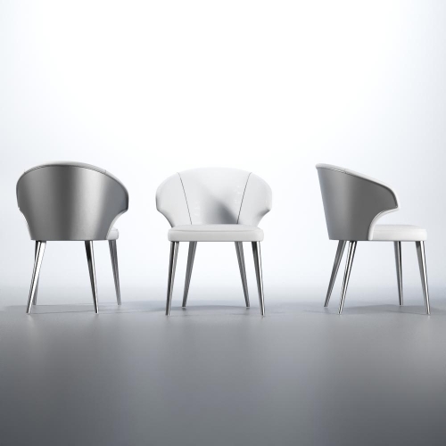 Wave Dining Chair in White & Silver Eco Leather & Metal